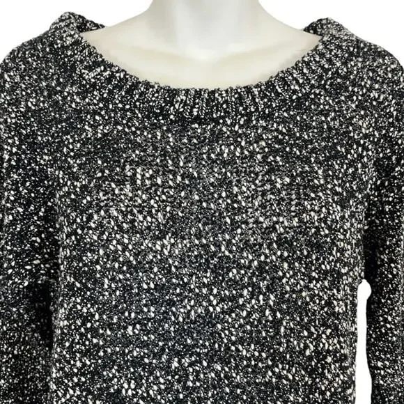 French Connection Women's 100% Cotton Tweed Long Line Gray Black Sweater sz M - Picture 2 of 12